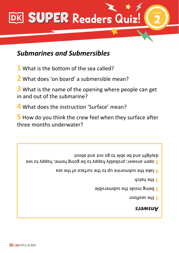 Level 2 Submarines and Submersibles Comprehension Quiz